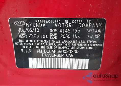 2011 Hyundai Elantra Touring Se from USA, damaged, VIN KMHDC8AE6BU093230